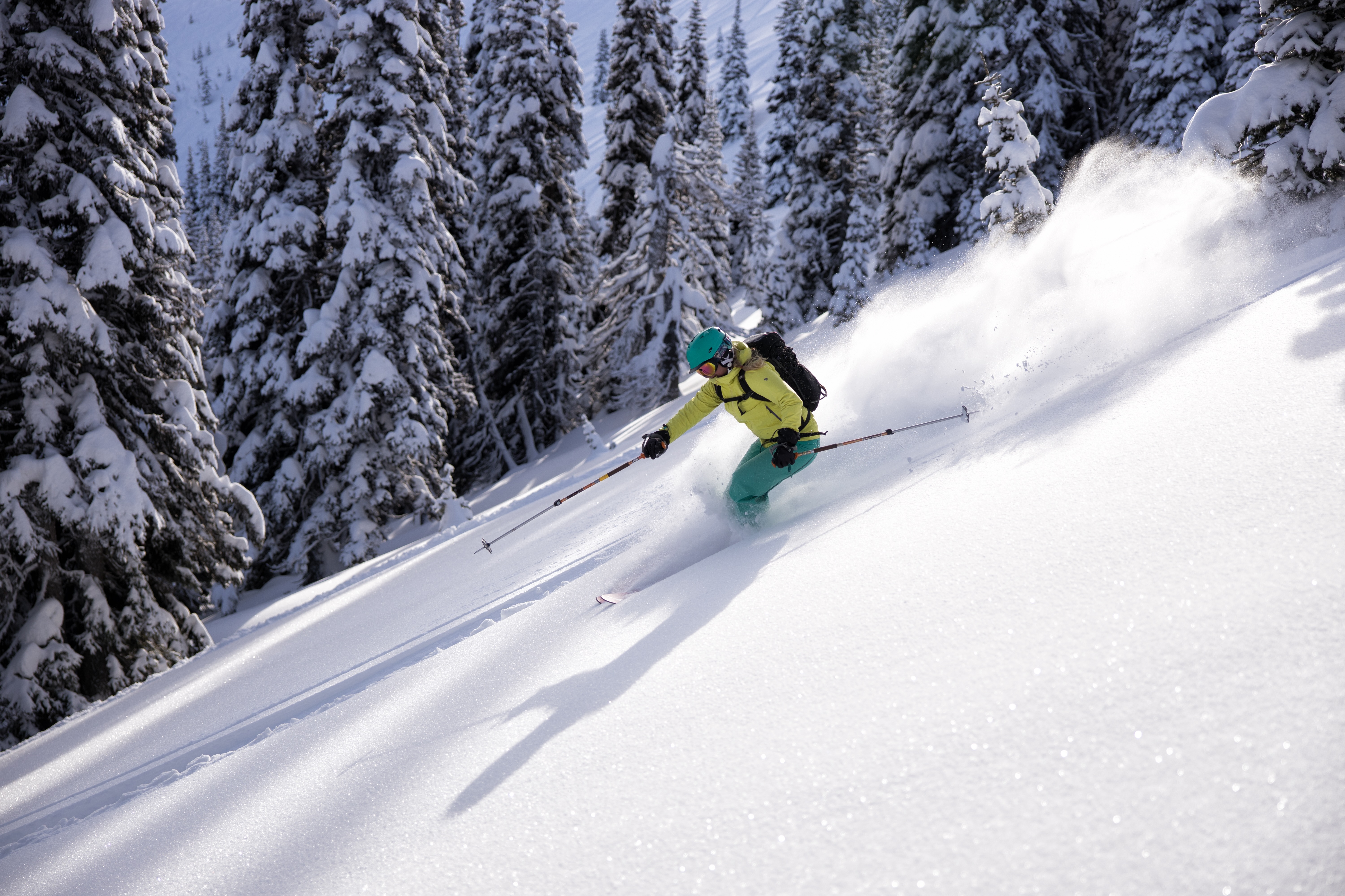 Kristina Ciari skiing the powder-filled side-country of Crystal Mountain.