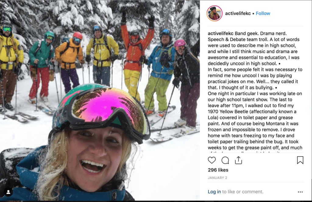 A group of very colorful skiers. 
