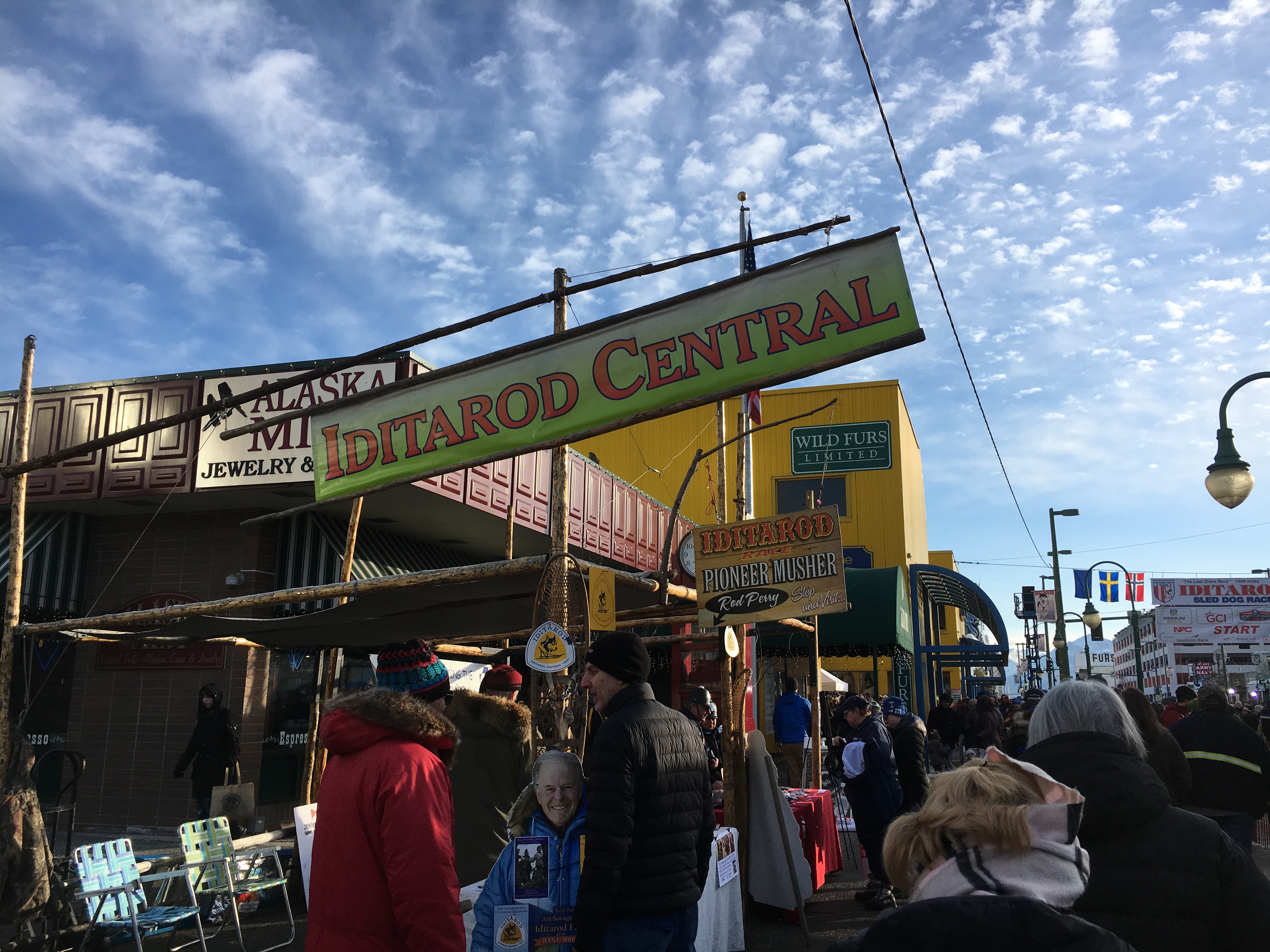 A sign at the 2019 Iditarod that reads "Iditarod Central"