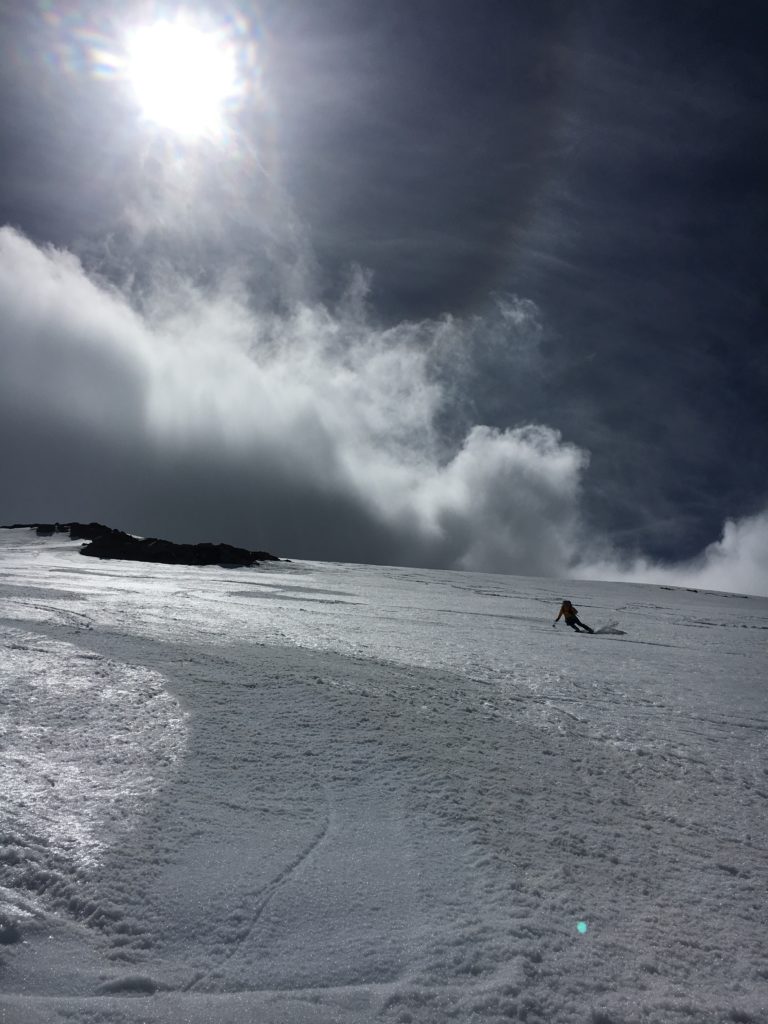 Theresa Sippel skis Inter Glacier, Mt. Rainier.