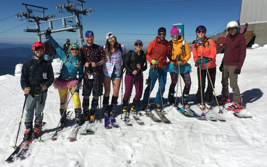 A group of skiers enjoys Turns All Year at Wyeast.