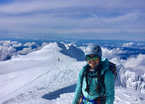 Theresa Sylveyra on the summit of Mt. Hood as part of her climbing 30 Before 30 Project.